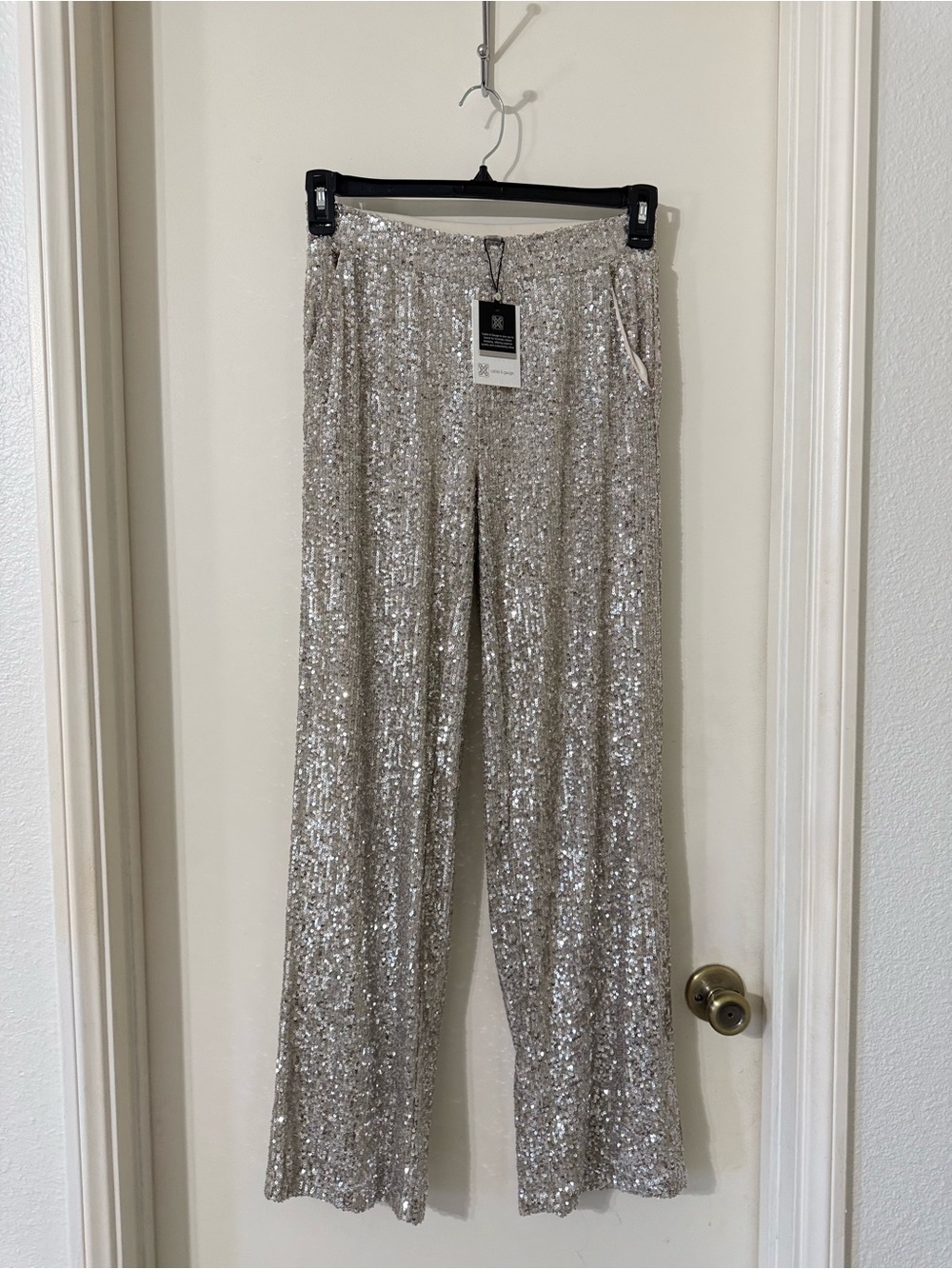 Cable & Gauge Silver Sequin Wide-Leg Pants